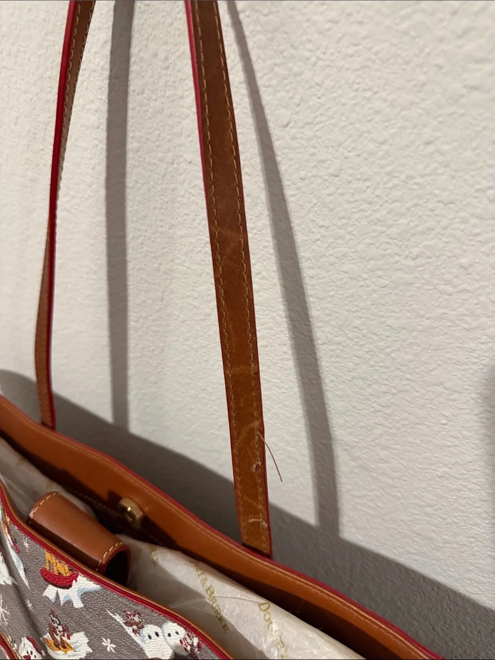 Dooney & Bourke Brown Leather-Trim Disney Skiing Print Tote